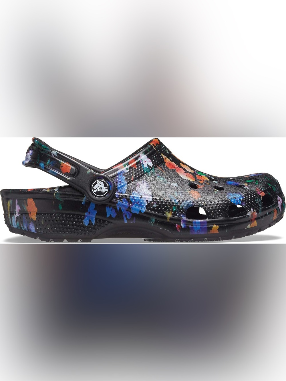 CROCS Classic Black Floral Print Clog Women 9/ men’s 7